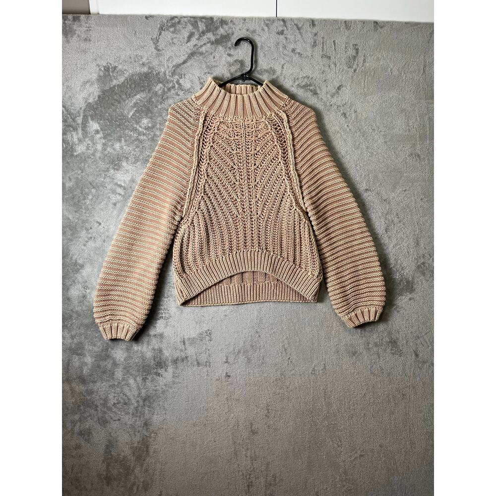 Free People Sweatheart Sweater Size XS Chunky Cable Knit Boho Soft Girl XS Brown